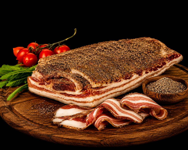 Pancetta Stagiona di razza Duroc Fette e Tranci