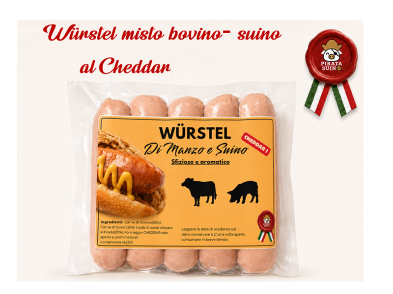 Würstel di Bovino/Suino con Cheddar